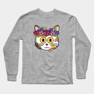 Colorful kitty with flower crown Long Sleeve T-Shirt